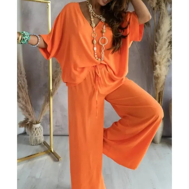 2024 V neck Bat Sleeve and Long Pant