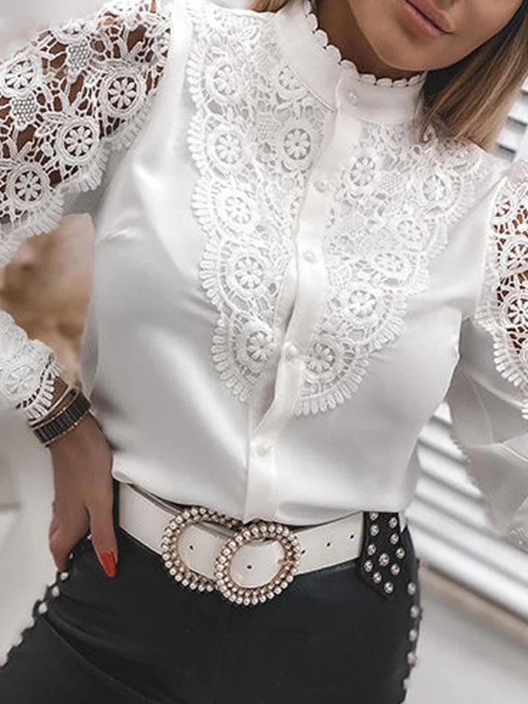 Women's White Lace Blouse Ladies Fashion, New 2024