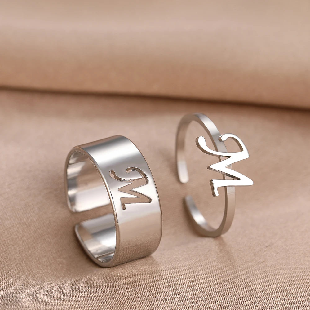 Stainless Steel Rings 26 A-Z Letters Goth Fashion Adjustable Couple Ring For Women