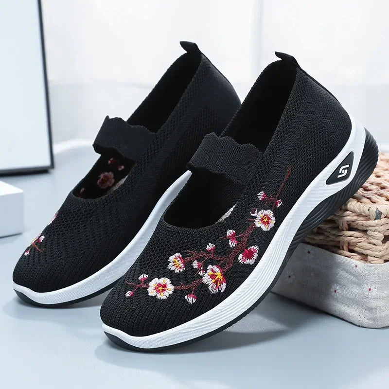 Embroidery Comfort Lightweight Flat Sneakers Women