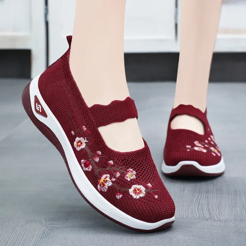 Embroidery Comfort Lightweight Flat Sneakers Women