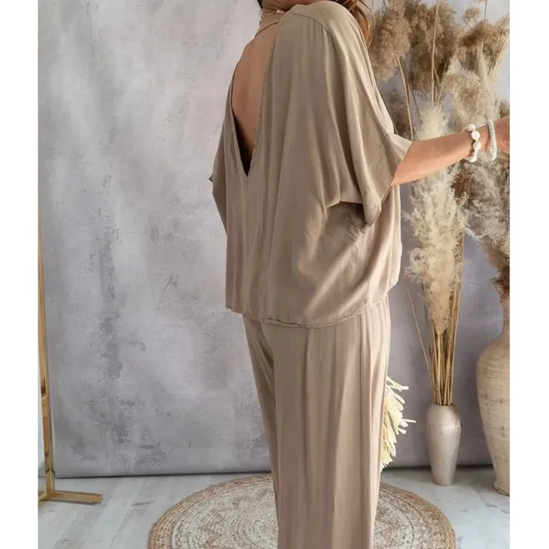 2024 V neck Bat Sleeve and Long Pant