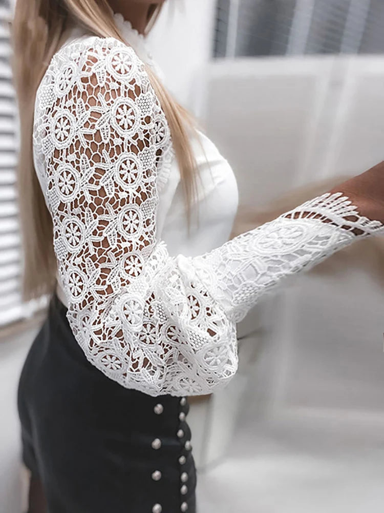 Women's White Lace Blouse Ladies Fashion, New 2024